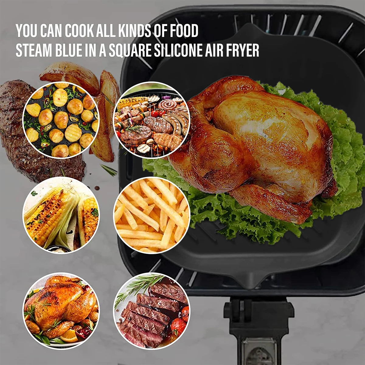 2Pcs Air Fryer Silicone Pot with Handle Reusable Air Fryer Liner Heat Resistant Silicone Basket