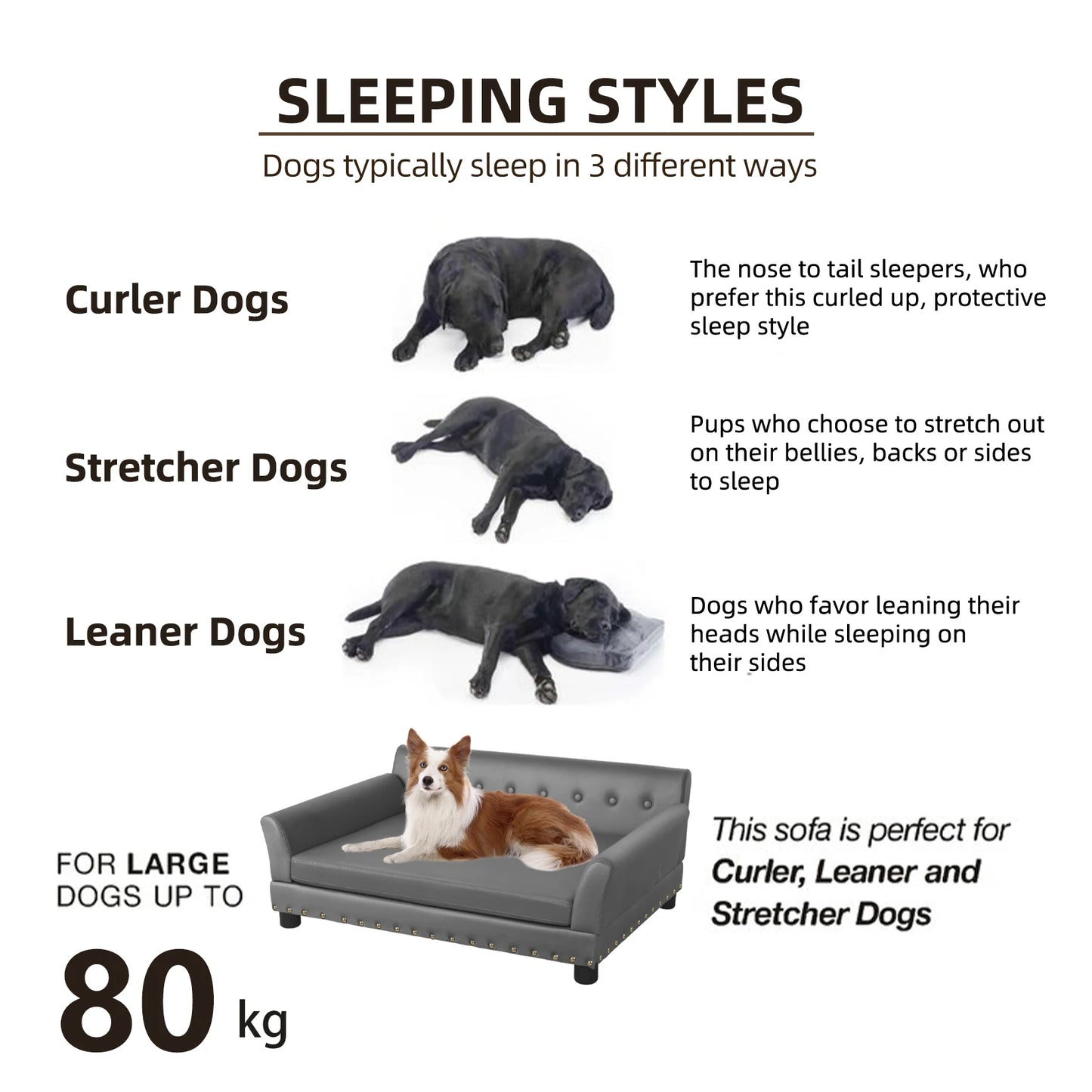 Elevated Dog Sofa Bed Microfiber Leather Cover with Removable Cushion