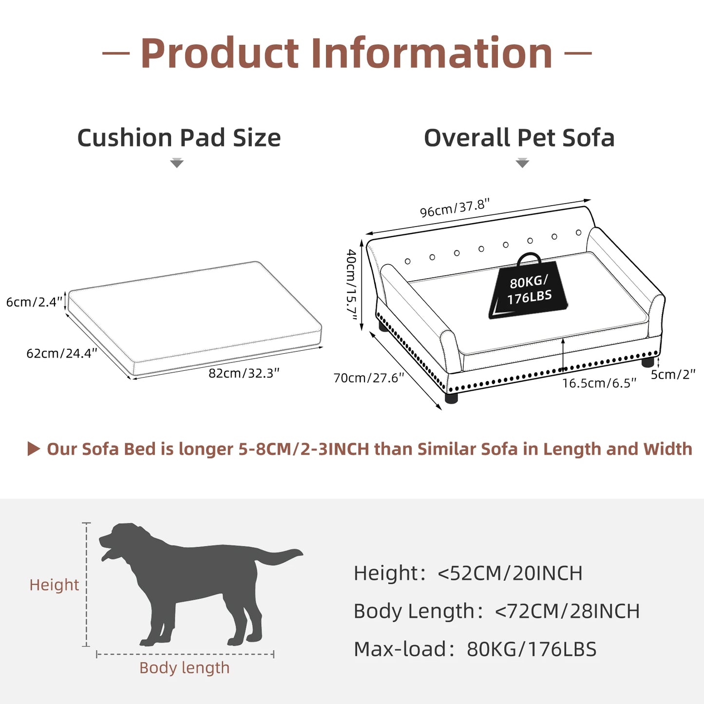 Elevated Dog Sofa Bed Microfiber Leather Cover with Removable Cushion