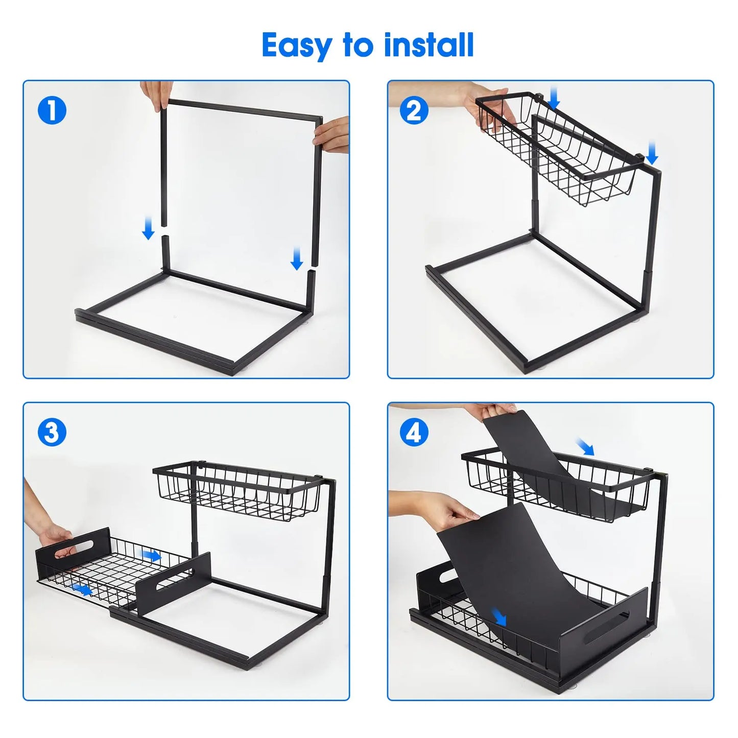 Under Sink 2 Tier Sliding Cabinet Basket Organizer Drawer