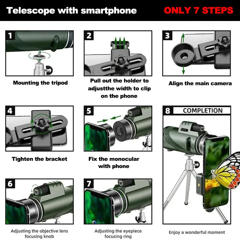 Portable HD Telescope 80x100 Zoom Compact Folding Telescope