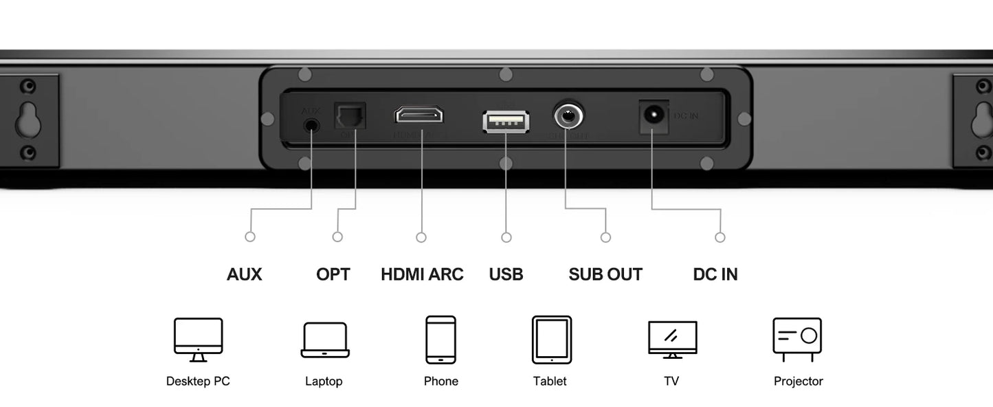 TV Soundbar 2.1 Bluetooth Speaker 5.3 Home Theater Sound System 3D Surround Sound Bar