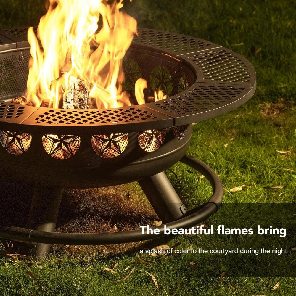 36 Inch Fire Pit with Cooking Grill, Outdoor Wood Burning Firepit with Lid