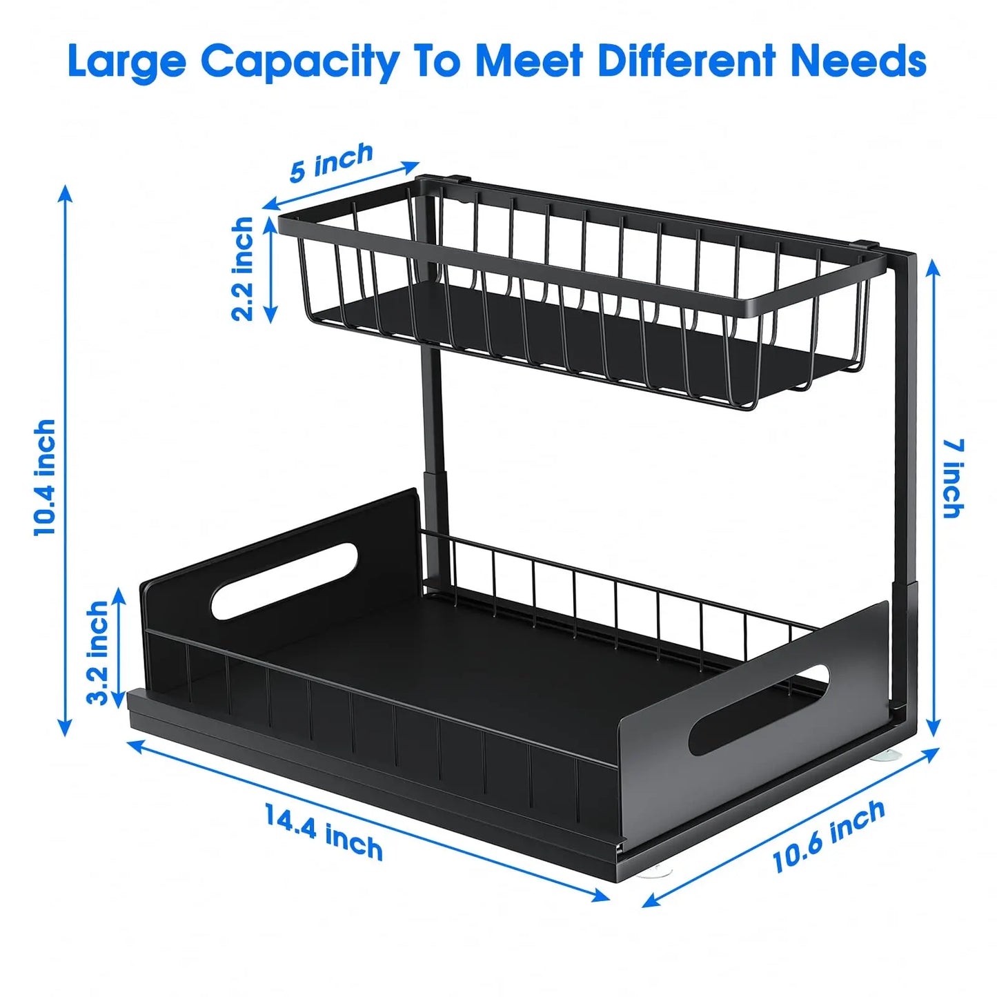 Under Sink 2 Tier Sliding Cabinet Basket Organizer Drawer