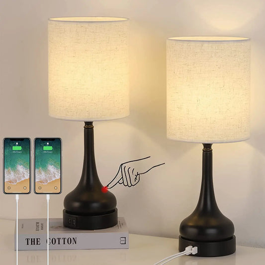 Table Lamp Set of 2 with Touch Control with USB Charging Ports