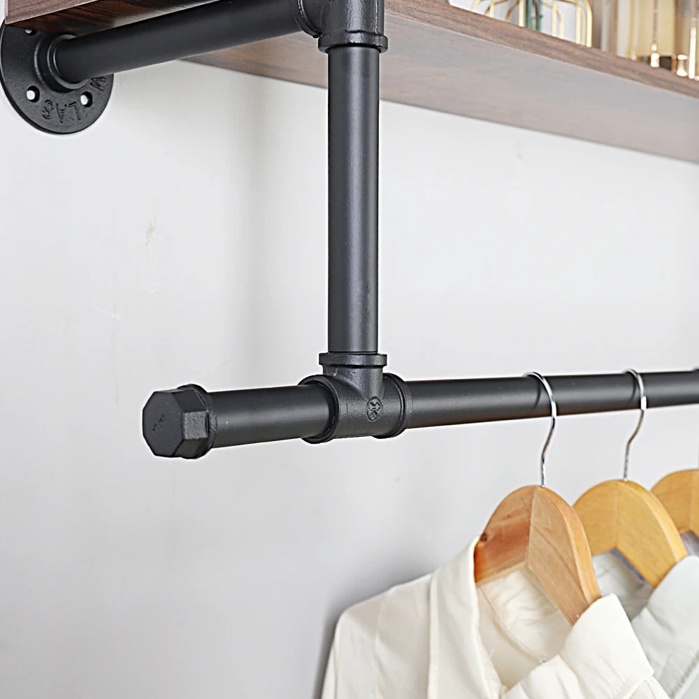 Wall Mounted Storage Shelf Industrial Pipe Hanging Rail Pole