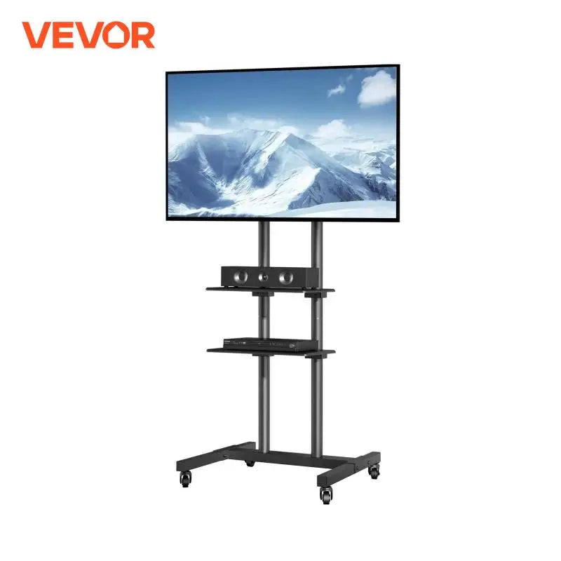 VEVOR Mobile TV Stand Height Adjustable with Wheels Double Tray for Audio-Visual Devices