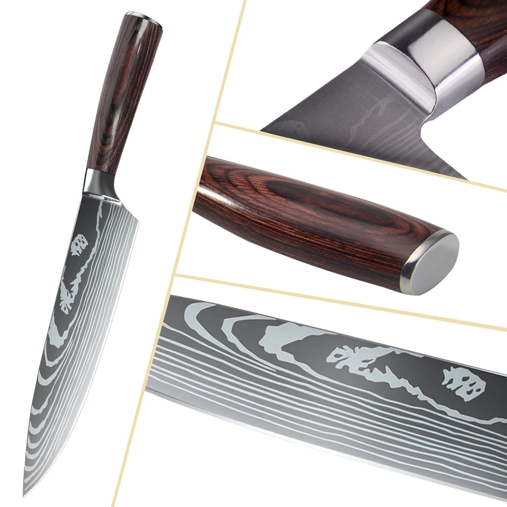 Chef knife Set Professional Laser Damascus Pattern Stainless Steel