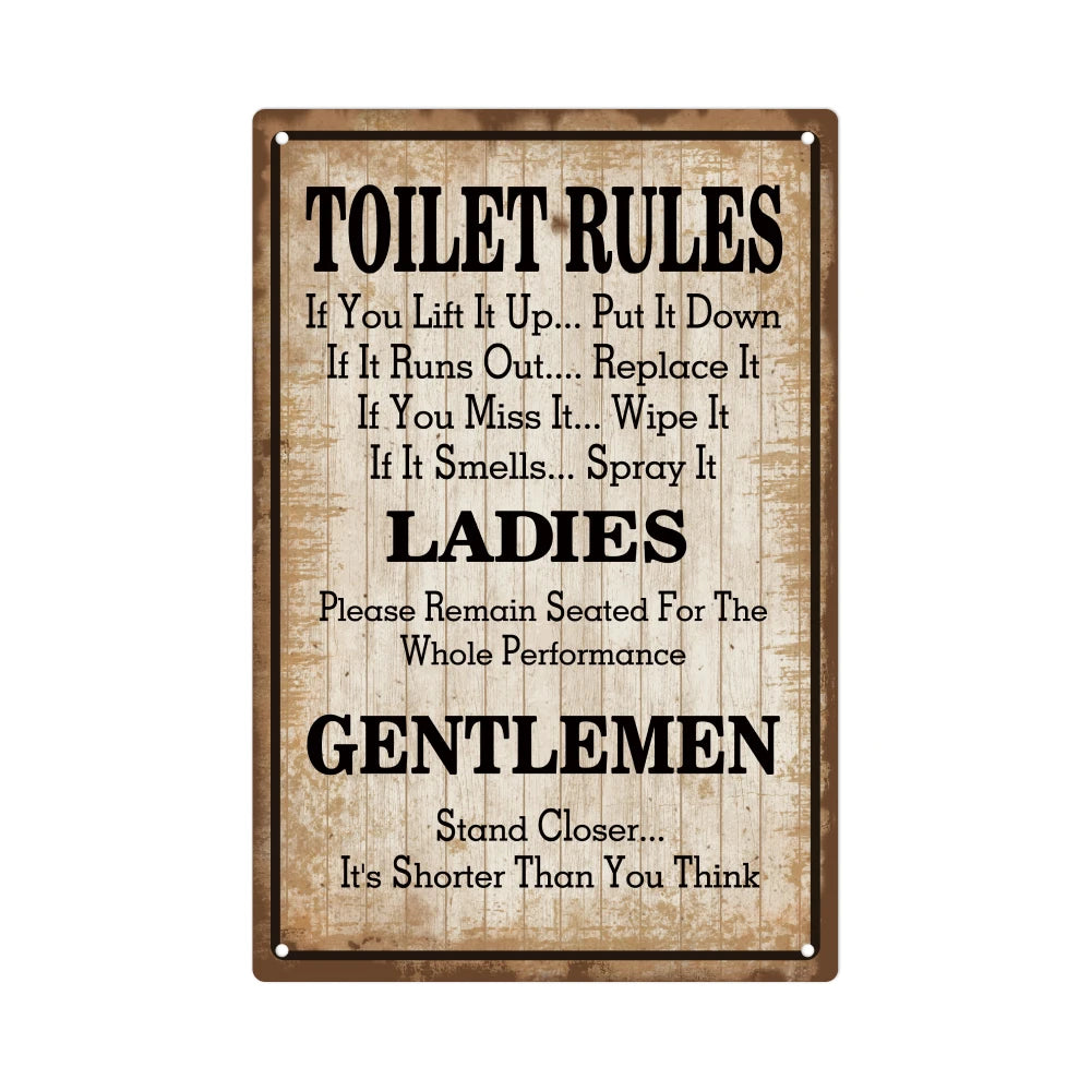 Funny Toilet Rules Metal Wall Decor for Home Bathroom