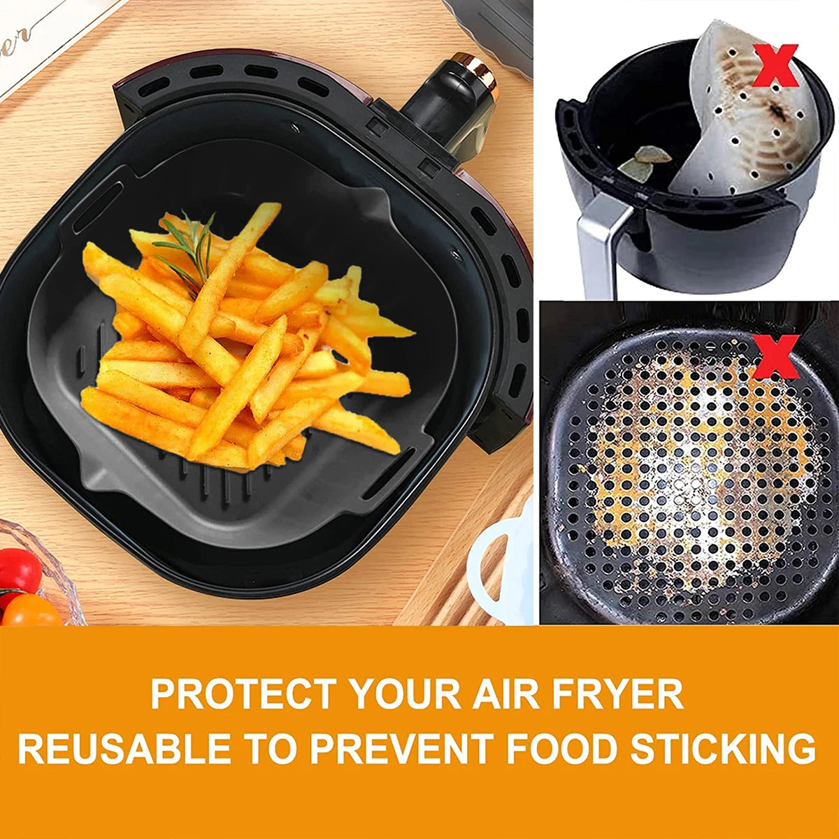 2Pcs Air Fryer Silicone Pot with Handle Reusable Air Fryer Liner Heat Resistant Silicone Basket