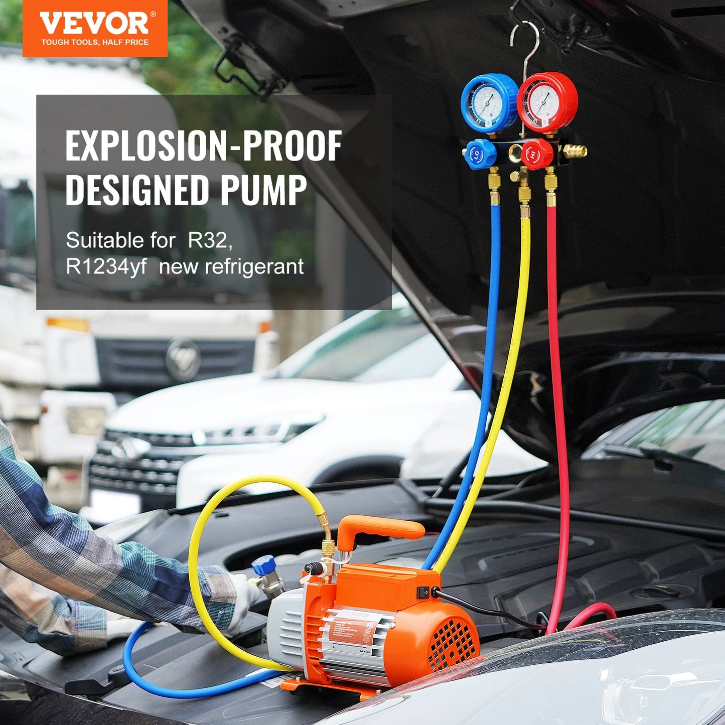 VEVOR 3.5 HVAC Air AC Vacuum Pump & A/C Refrigerant Kit Manifold Gauge Set for Air Conditioning