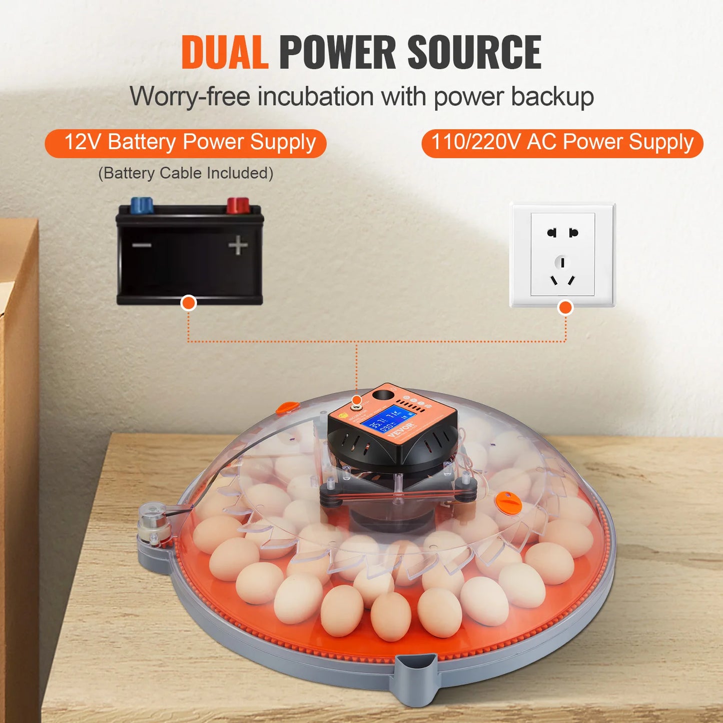 VEVOR Egg Incubator Automatic Turner Poultry Hatcher with Temperature Humidity Control for Chicken Duck Hatching Eggs