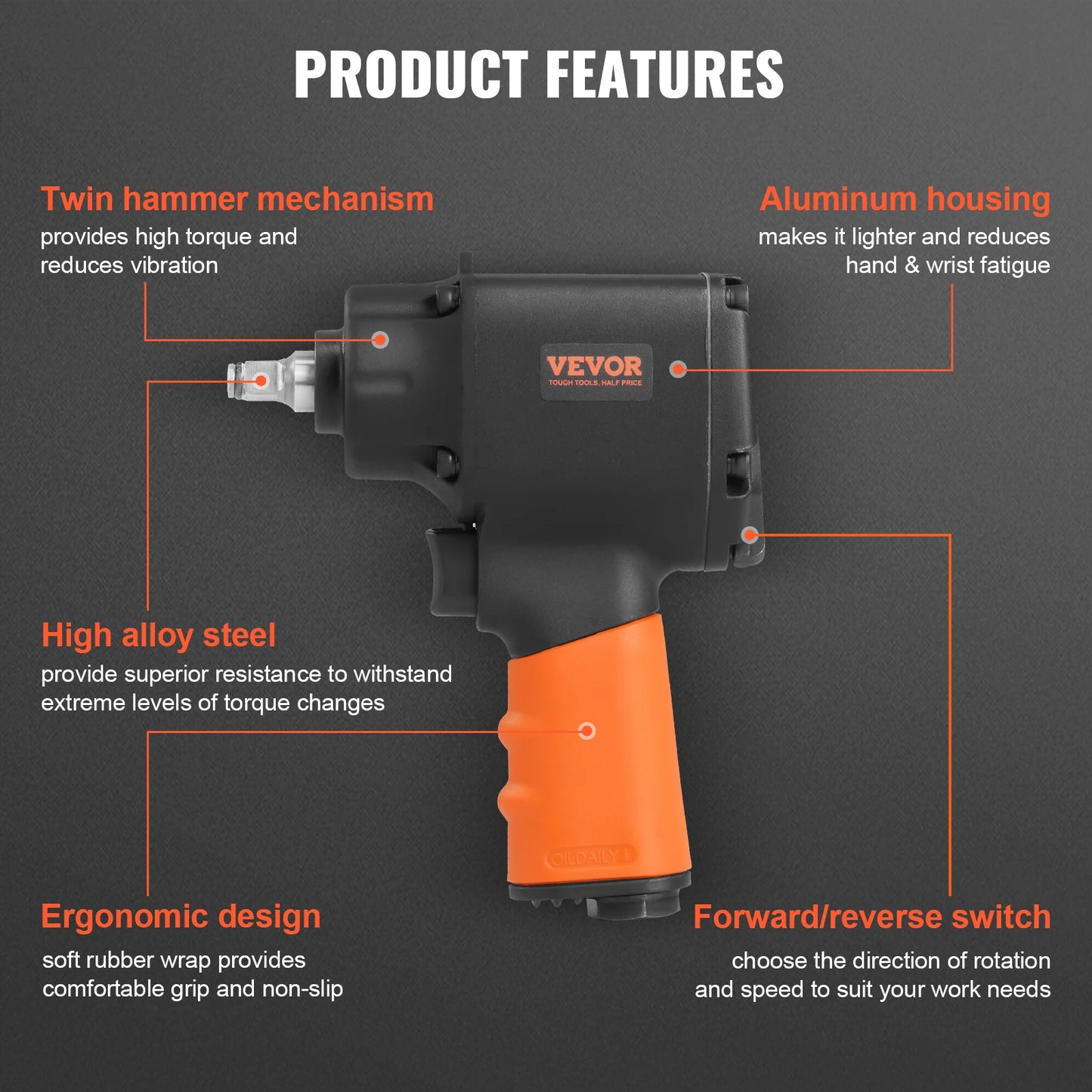 VEVOR Tire Removal Tool Air Impact Wrench 3/8 Inch