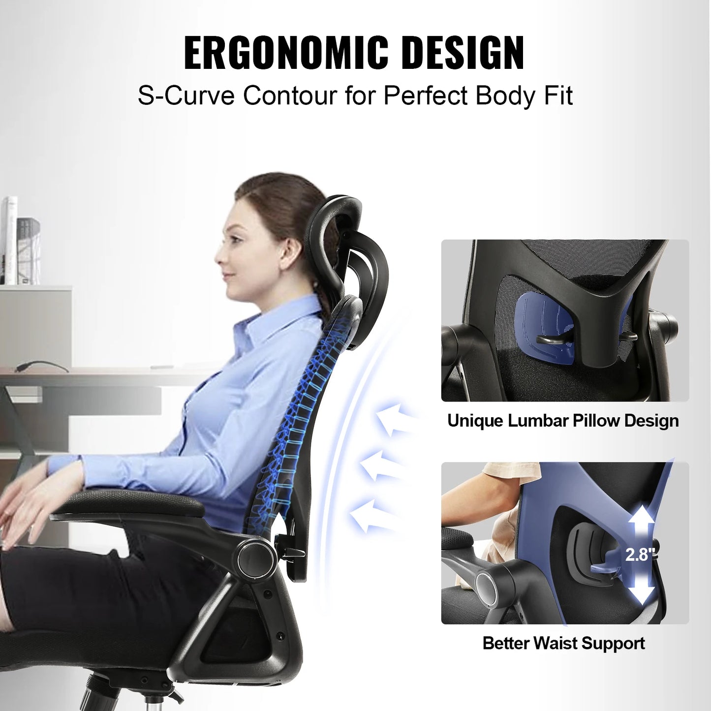 VEVOR Office Chair with Mesh Seat, Adjustable Lumbar Support