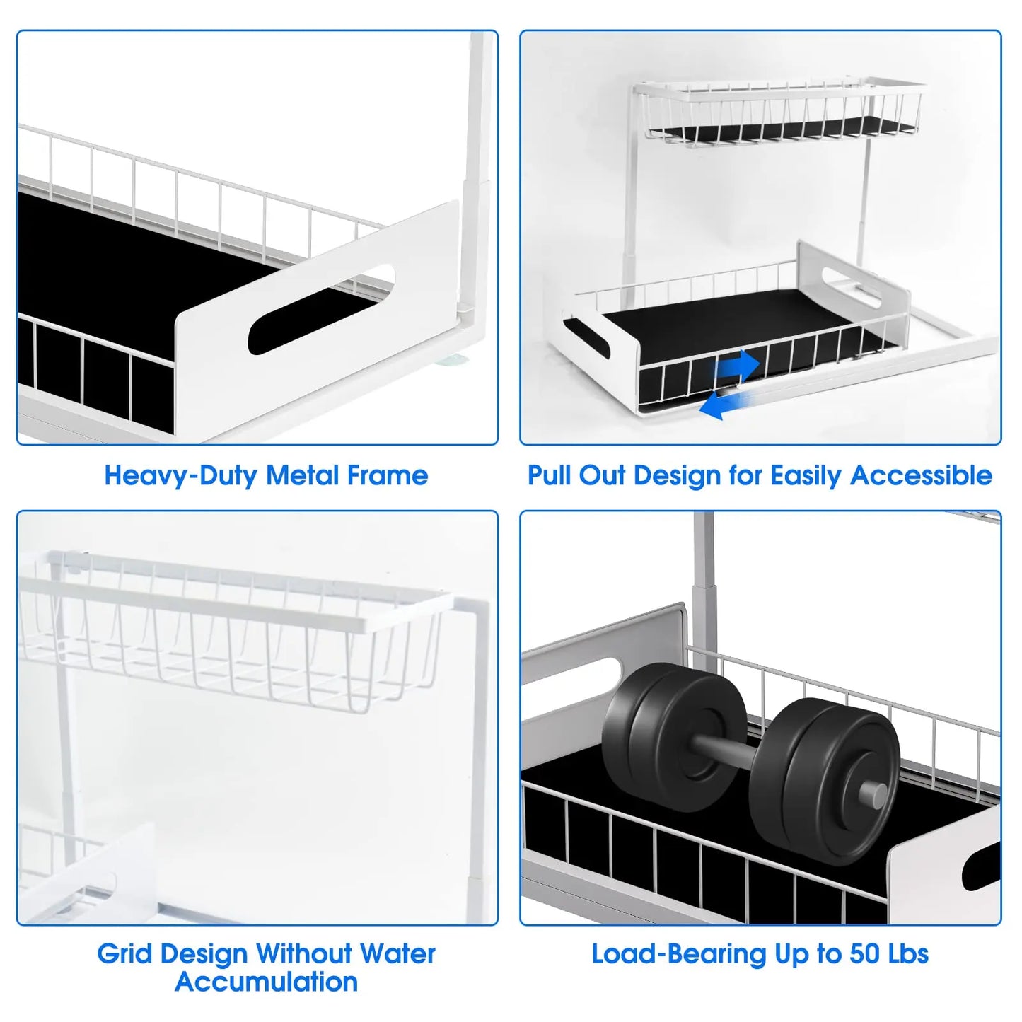 Under Sink 2 Tier Sliding Cabinet Basket Organizer Drawer