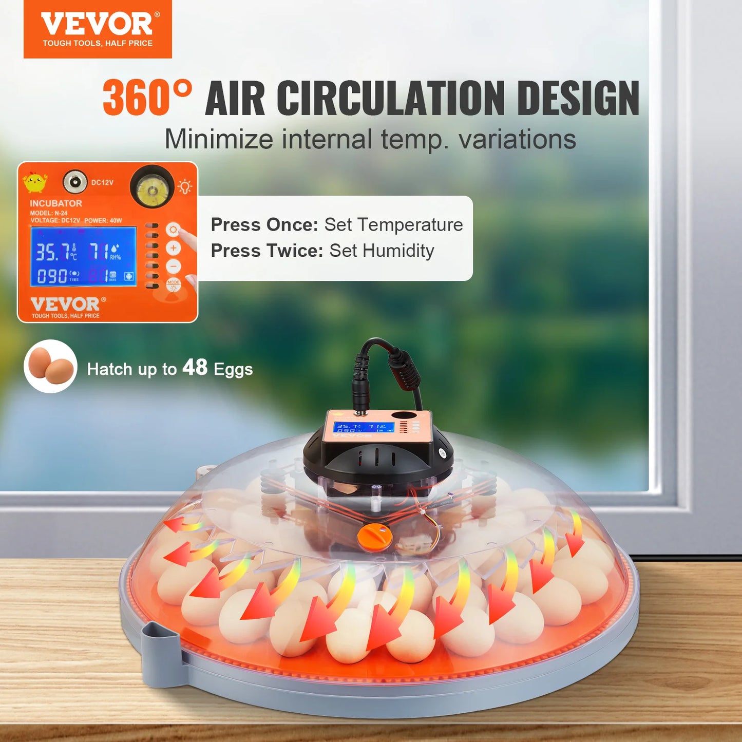 VEVOR Egg Incubator Automatic Turner Poultry Hatcher with Temperature Humidity Control for Chicken Duck Hatching Eggs