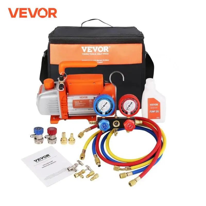 VEVOR 3.5 HVAC Air AC Vacuum Pump & A/C Refrigerant Kit Manifold Gauge Set for Air Conditioning