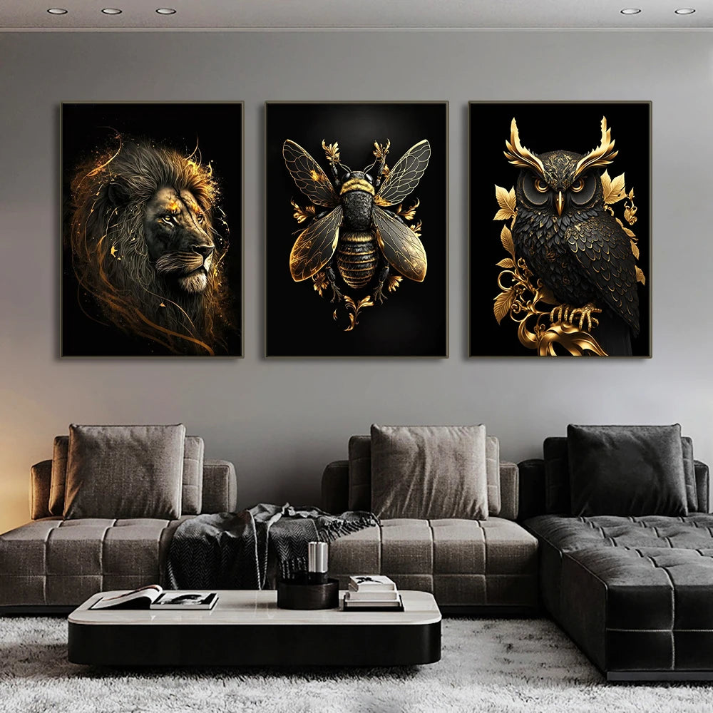 Black Gold animal Canvas Wall Art