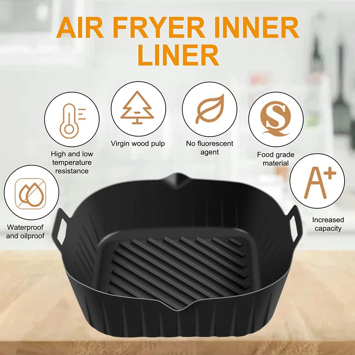 2Pcs Air Fryer Silicone Pot with Handle Reusable Air Fryer Liner Heat Resistant Silicone Basket