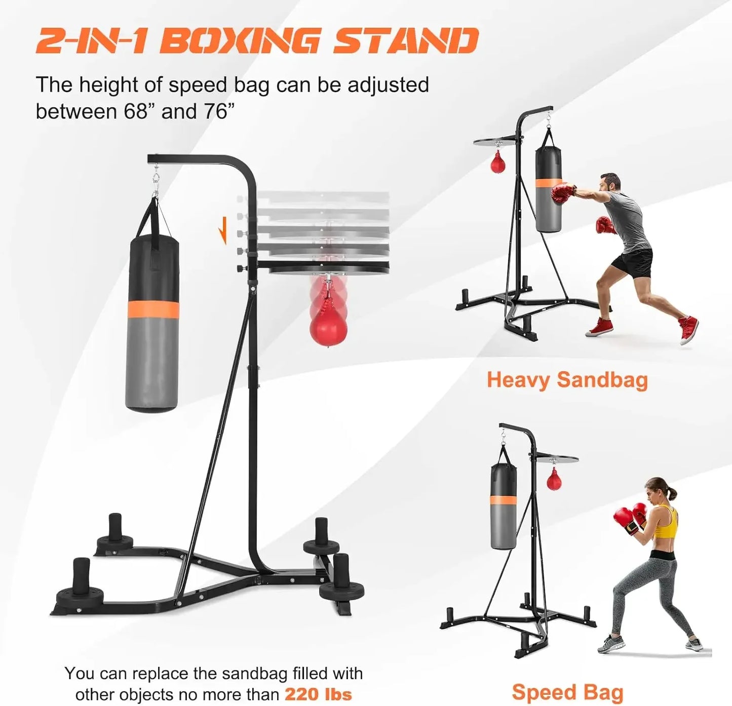 Punching Bag with Stand for Adult, Height Adjustable Speed Ball & Sandbag, Pre-Filled