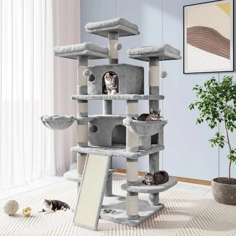 Multi-Level Cat Tree House 68-Inch with Condo, Scratching Posts, and Towers