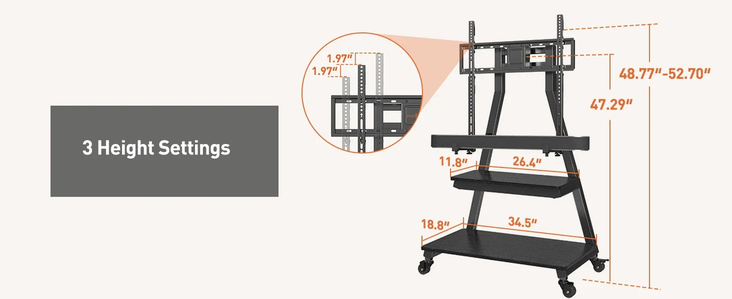 TV Stand with Soundbar Mount and Wheels