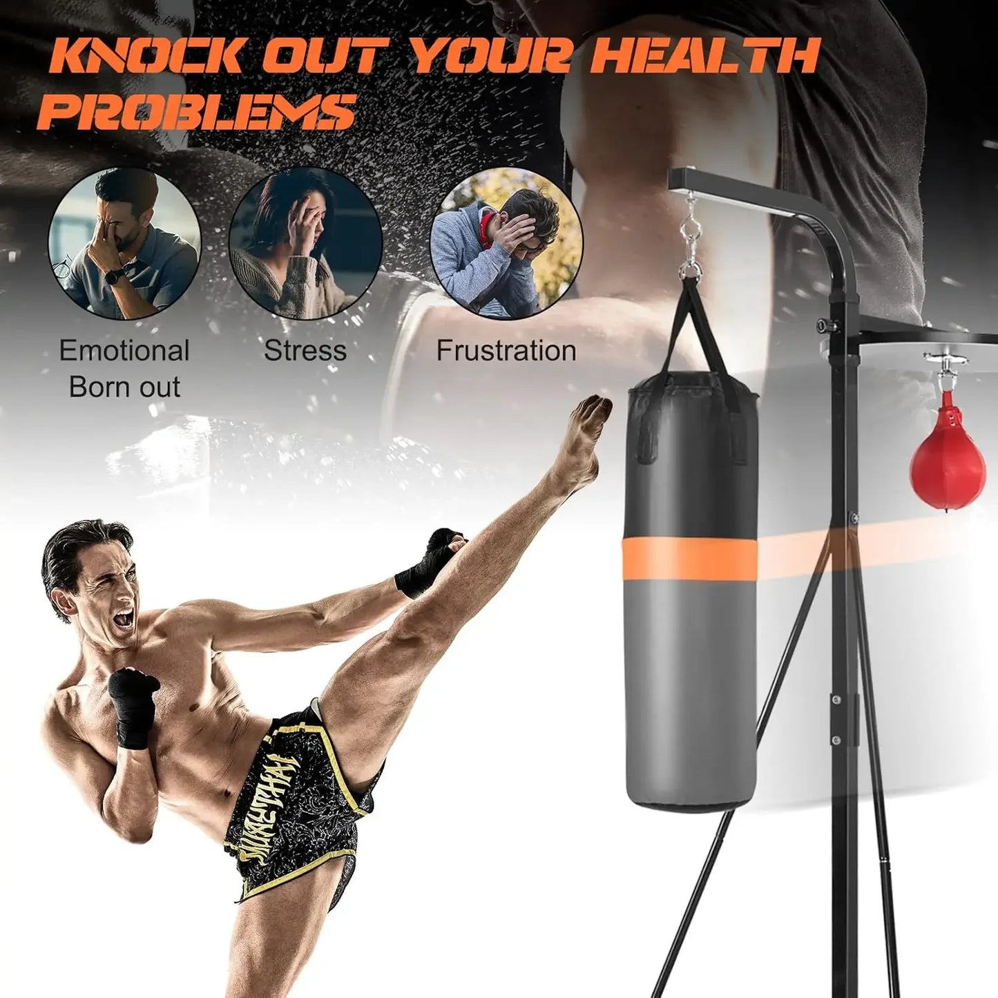 Punching Bag with Stand for Adult, Height Adjustable Speed Ball & Sandbag, Pre-Filled