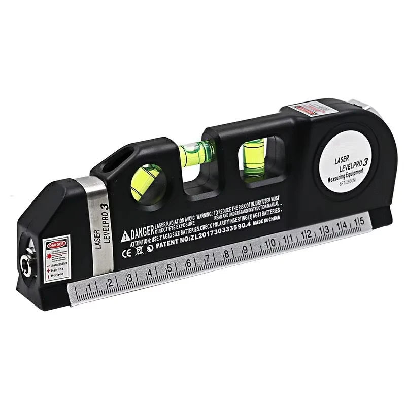 3-in-1 Laser Level – Cross Line Laser with Built-in 8ft (2.5m) Tape Measure & Metric Rulers