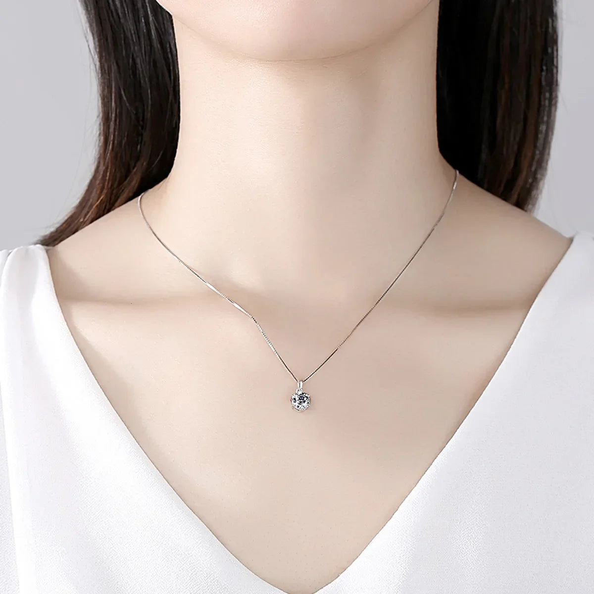 Moissanite Pendant Necklace 6 Prong 925 Sterling Silver