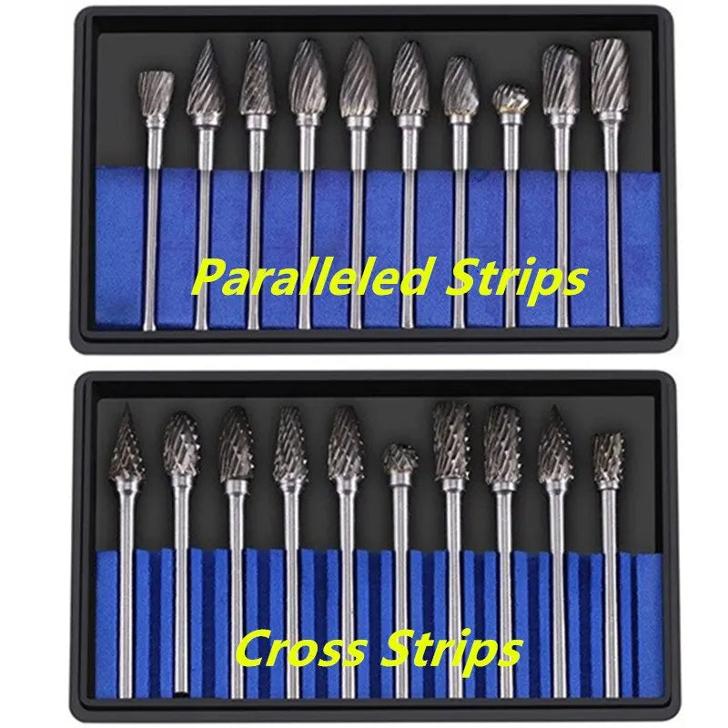 10-Piece Carbide Burr Set - Double Cut Tungsten Steel Rotary Files for Woodworking & Metalworking