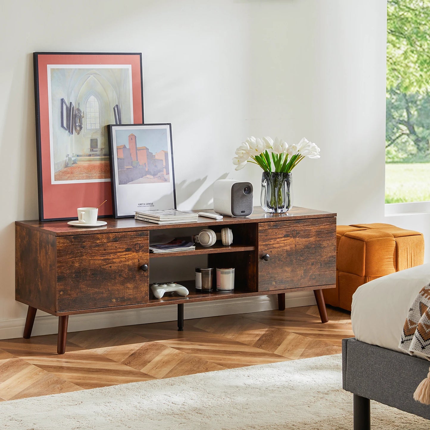 Wooden Media stand with Storage