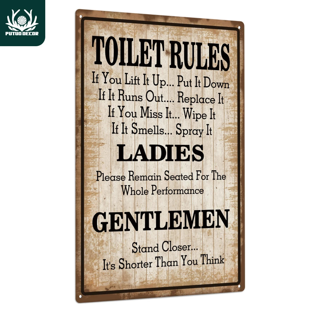 Funny Toilet Rules Metal Wall Decor for Home Bathroom