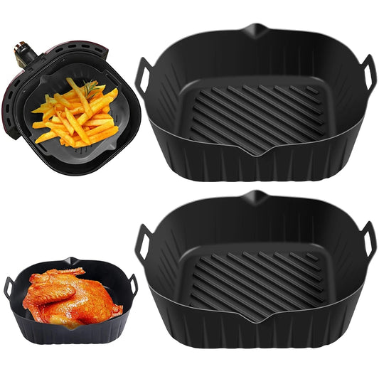 2Pcs Air Fryer Silicone Pot with Handle Reusable Air Fryer Liner Heat Resistant Silicone Basket