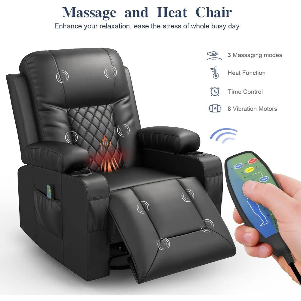 Reclining Sofa Massage Rocker with Heated Lounge 360 Degree Swivel