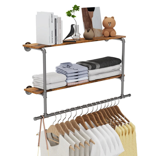 Wall Mounted Storage Shelf Industrial Pipe Hanging Rail Pole