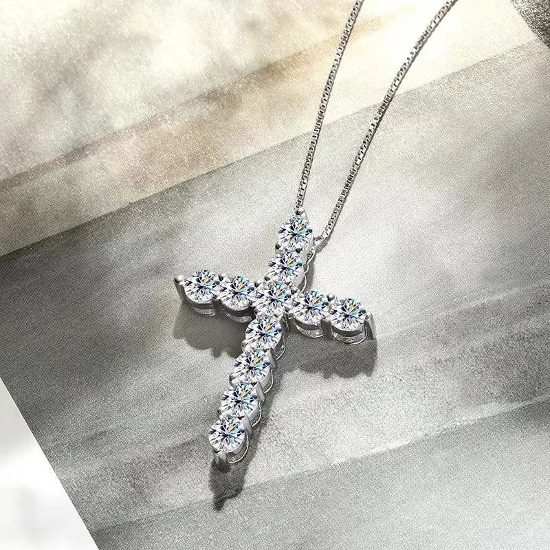 Moissanite Cross Pendant Necklace 925 Sterling Silver