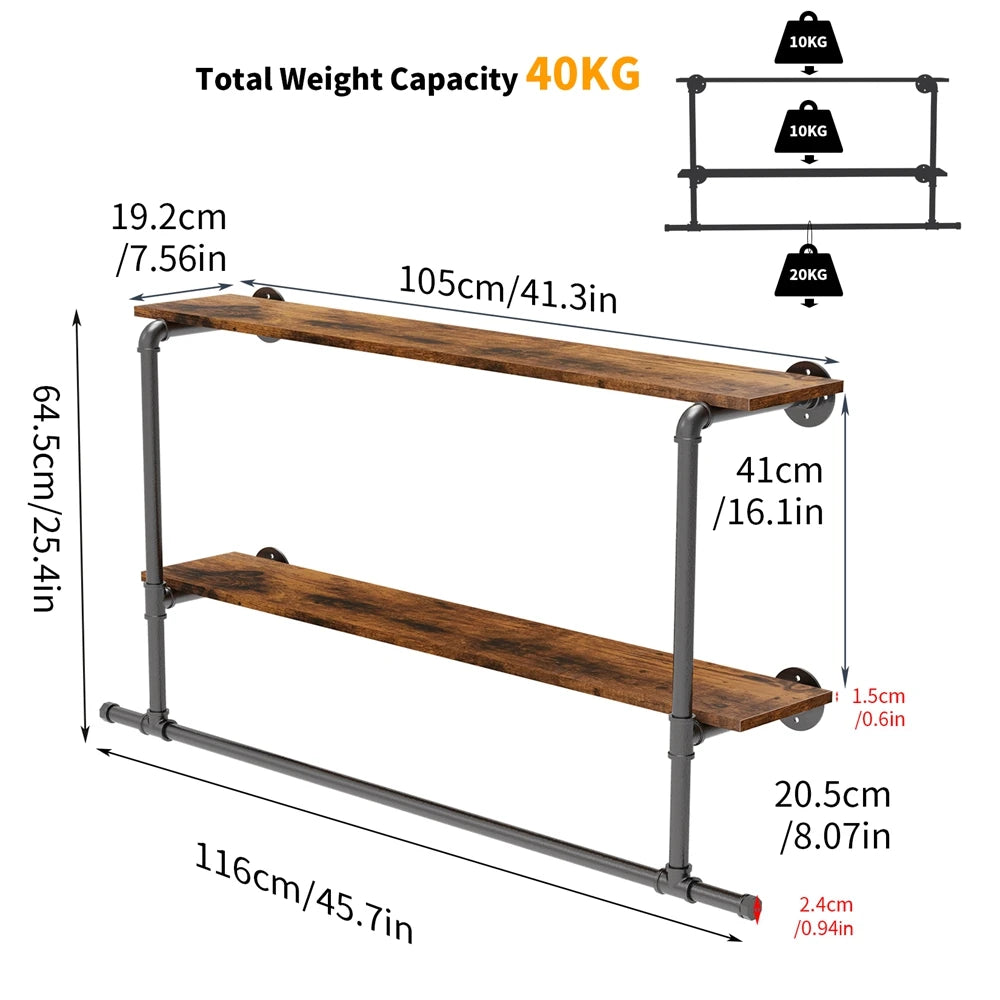 Wall Mounted Storage Shelf Industrial Pipe Hanging Rail Pole