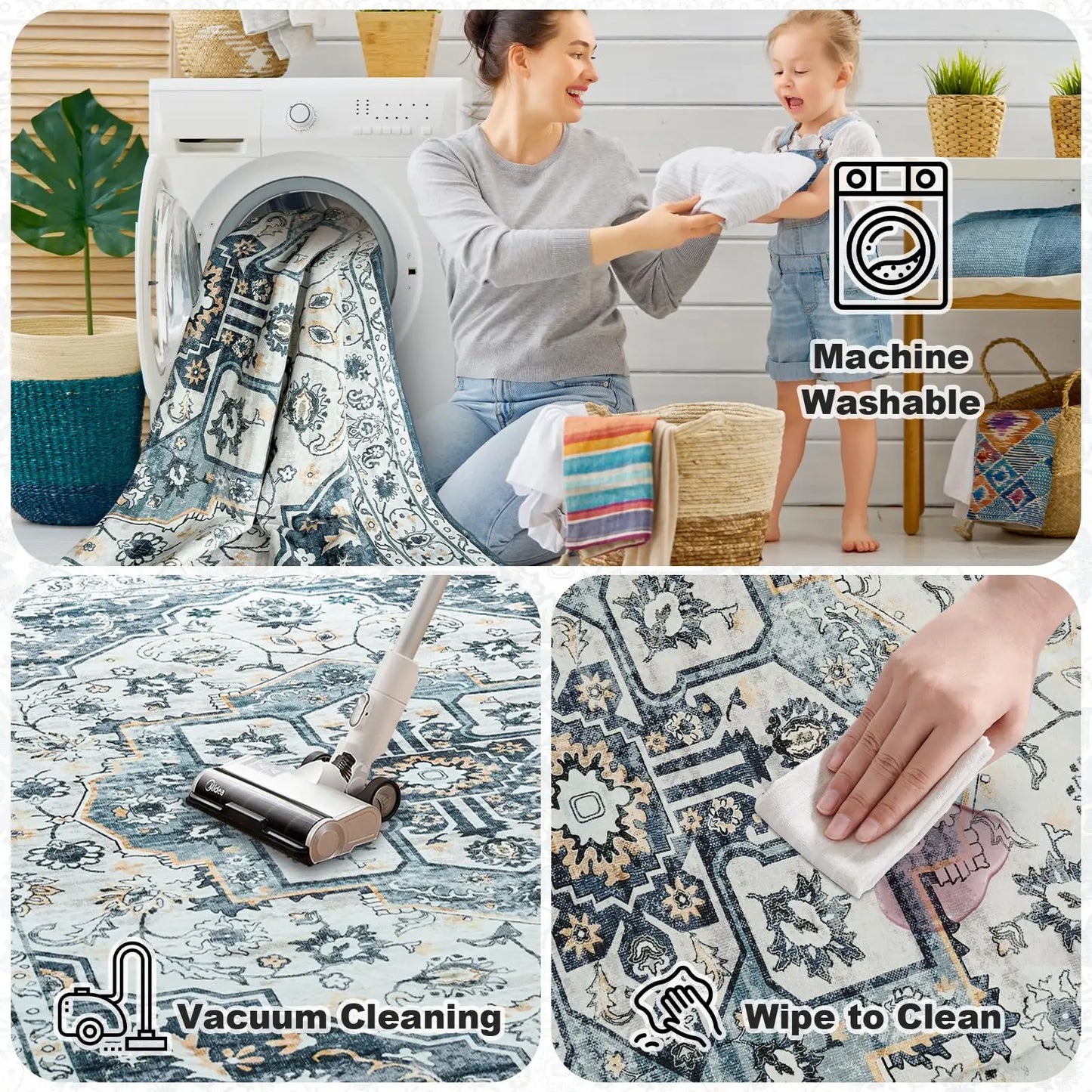 Throw Rug, with Non-Slip Backing, for Living Room Bedroom Kitchen Laundry Home Office,