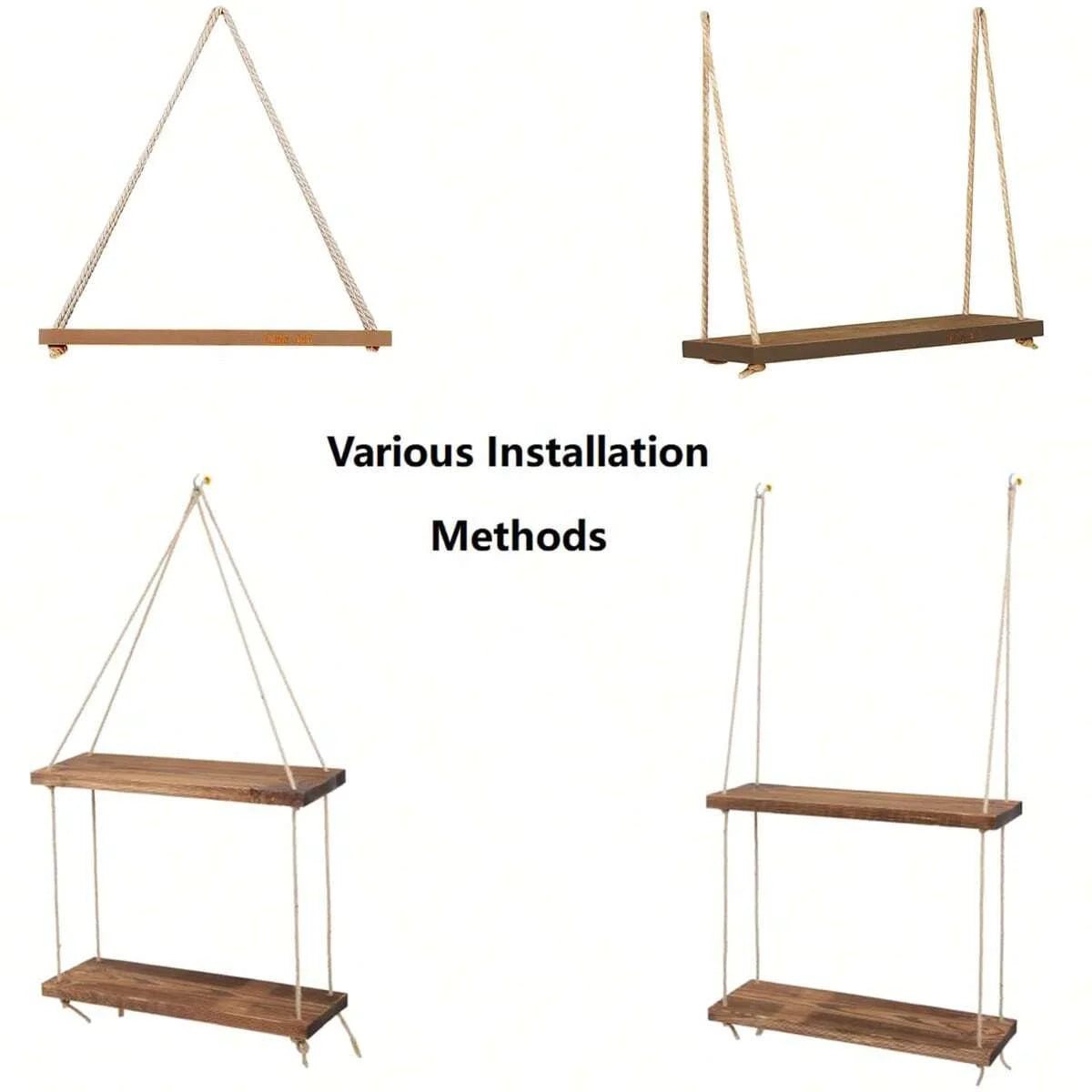 Floating Wooden 1pc Swing Hanging Rope Wall Shelve