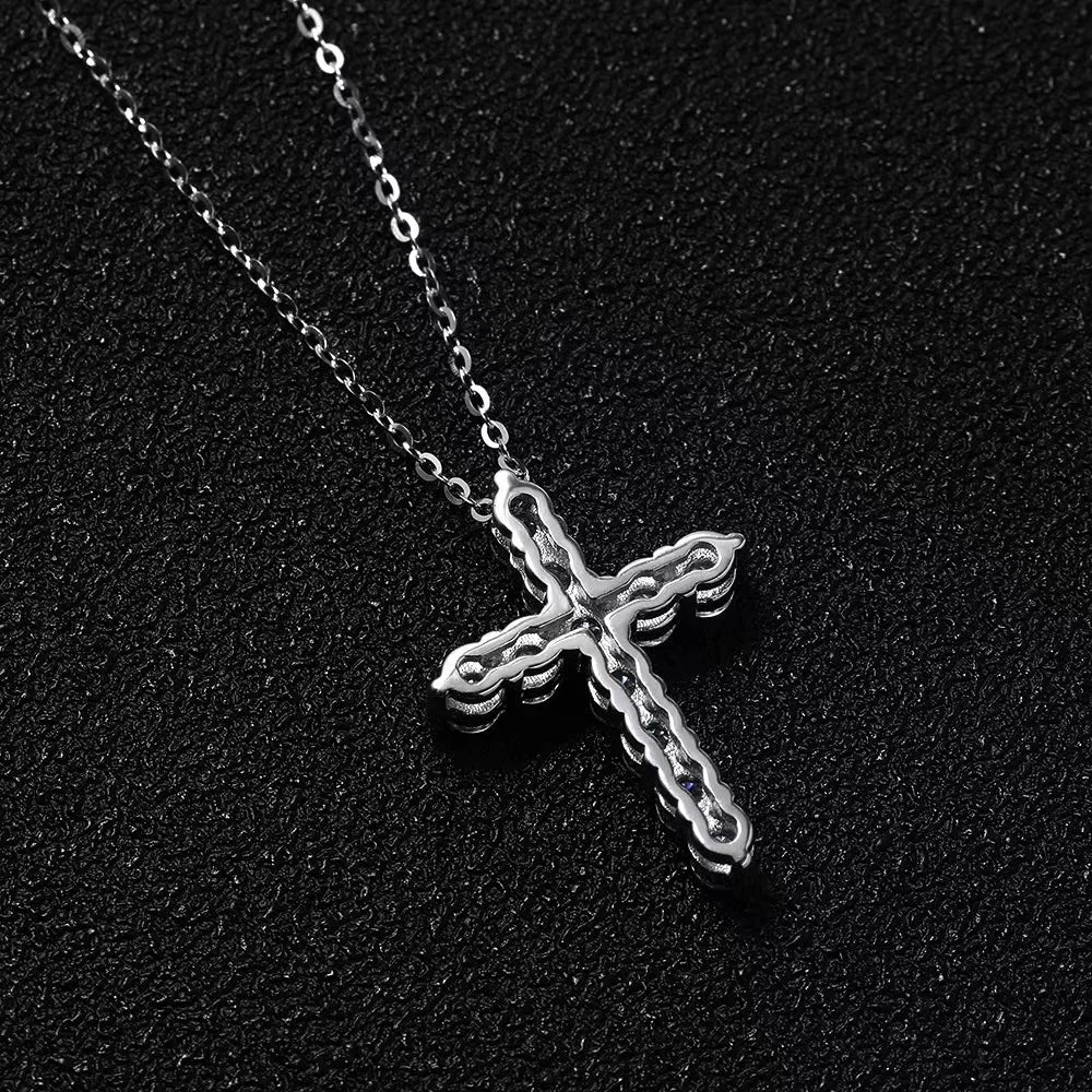 Moissanite Cross Pendant Necklace 925 Sterling Silver