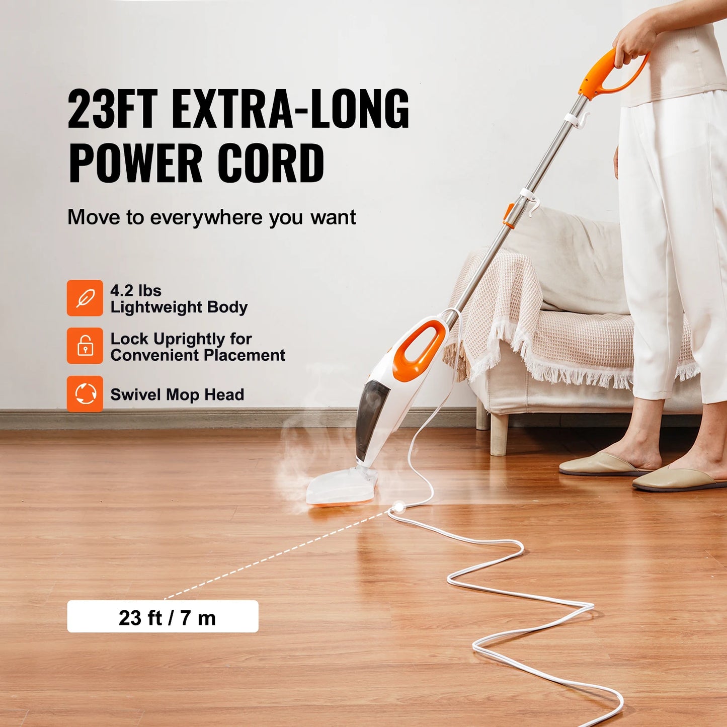 VEVOR Steam Mop Hard Wood Floor Cleaner with Brush Heads