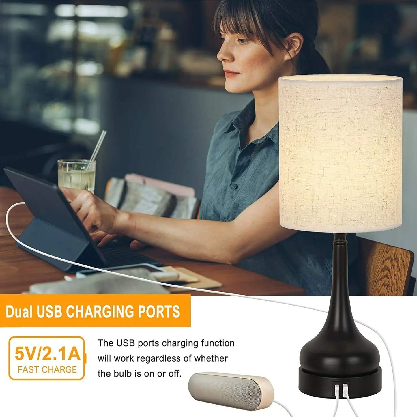 Table Lamp Set of 2 with Touch Control with USB Charging Ports