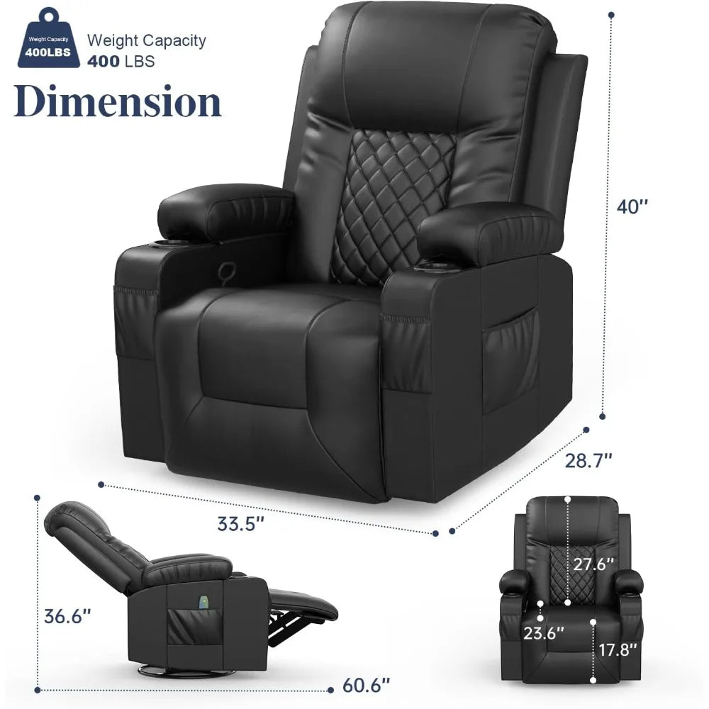 Reclining Sofa Massage Rocker with Heated Lounge 360 Degree Swivel