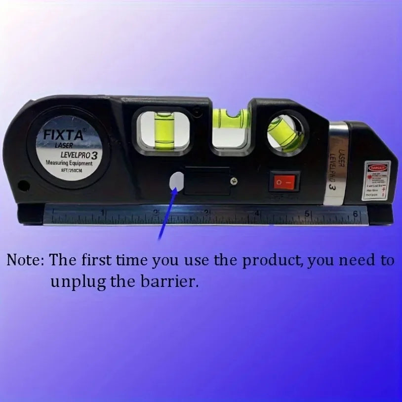 3-in-1 Laser Level – Cross Line Laser with Built-in 8ft (2.5m) Tape Measure & Metric Rulers
