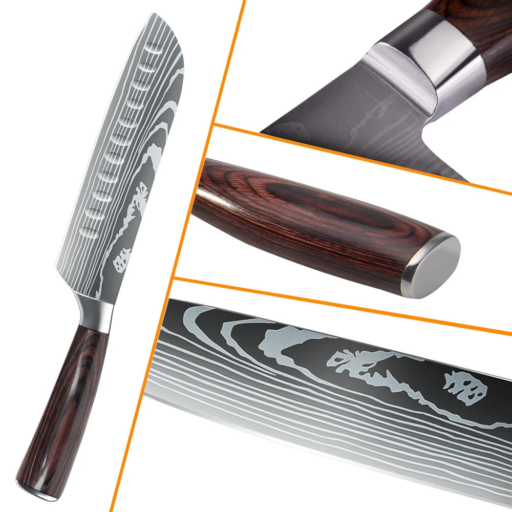 Chef knife Set Professional Laser Damascus Pattern Stainless Steel