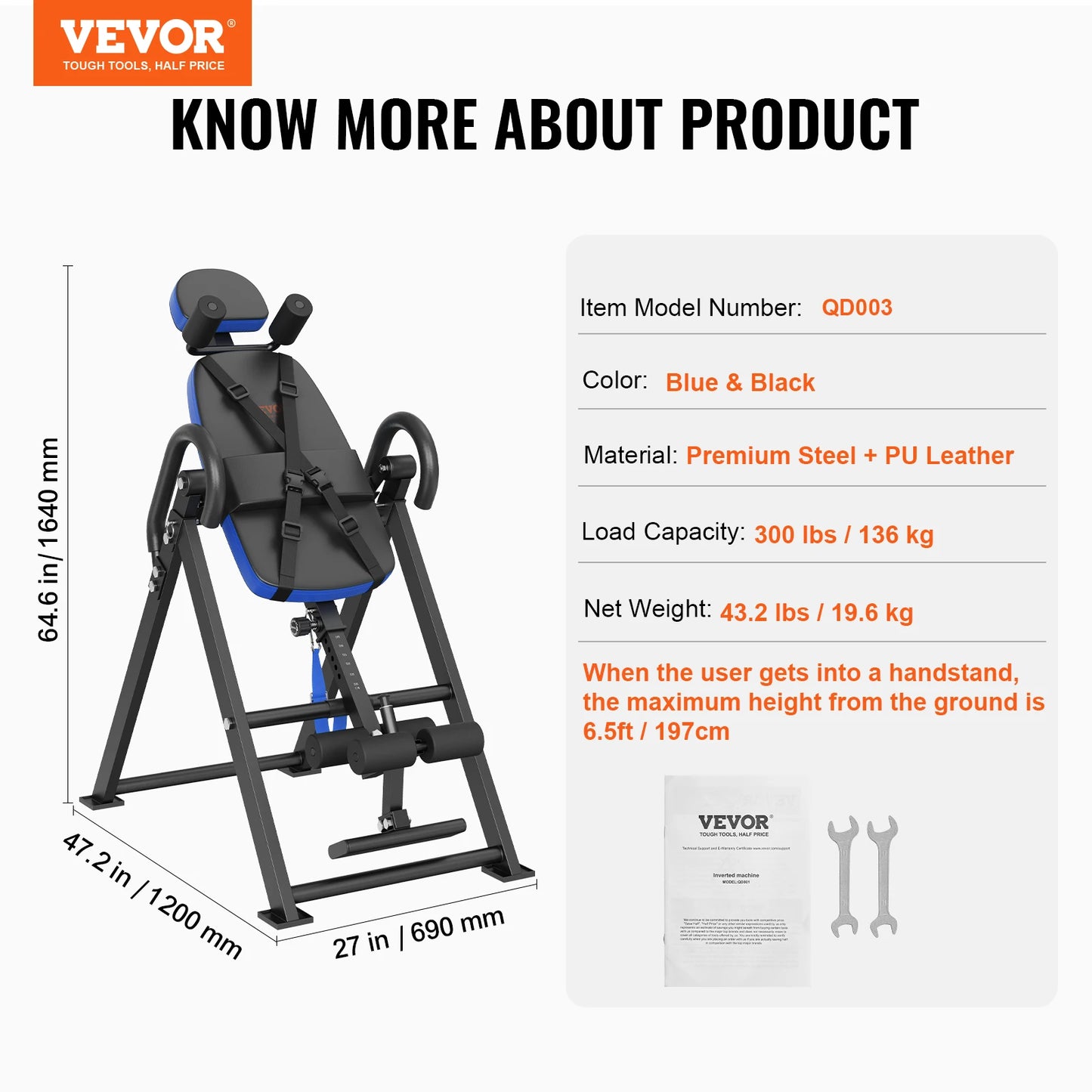 VEVOR Inversion Table Decompression Back Stretcher, Strength Training Equipment with Headrest