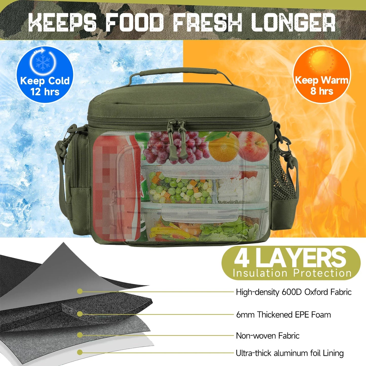 Tactical Lunch Box, Leakproof Insulated Durable Thermal Cooler Bag