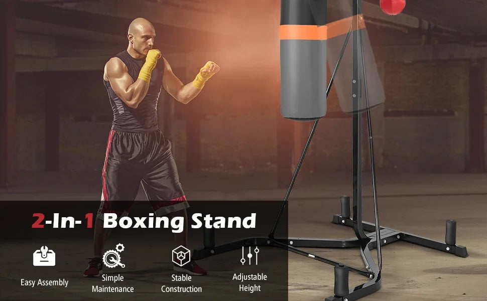 Punching Bag with Stand for Adult, Height Adjustable Speed Ball & Sandbag, Pre-Filled