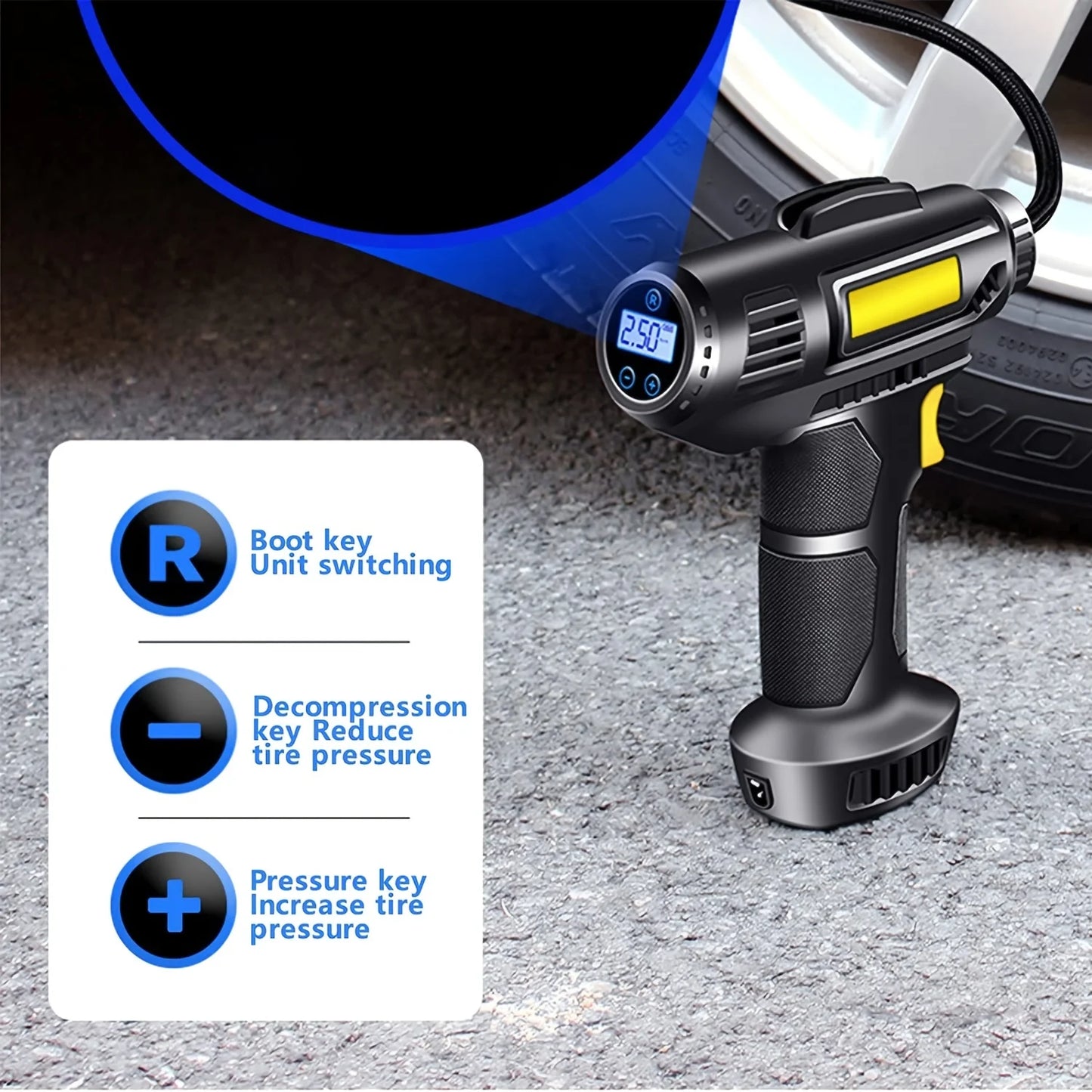 Portable Car Air Compressor with LED Light