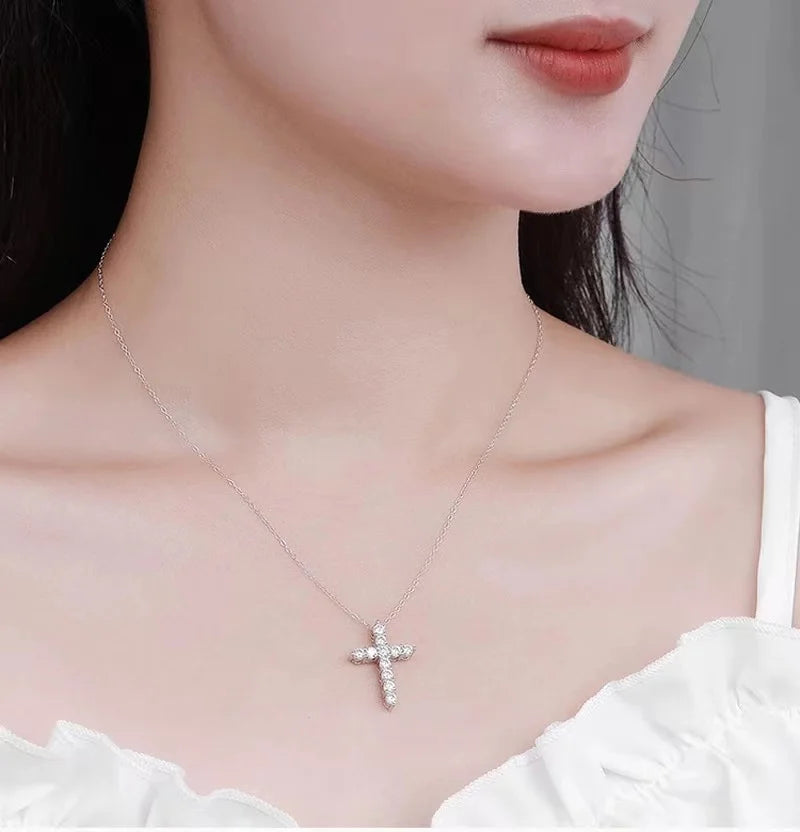 Moissanite Cross Pendant Necklace 925 Sterling Silver